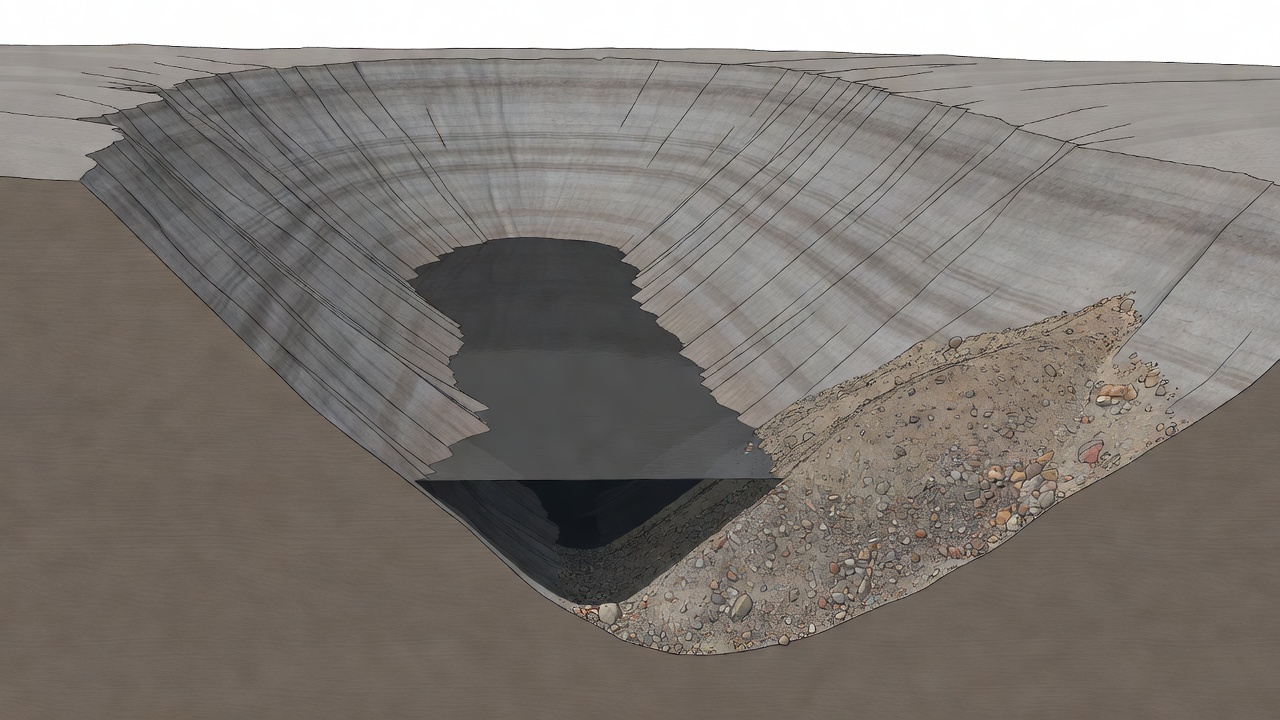 Cross section diagram illustrating U-shaped glacial valley overdeepening and submerged terminal moraine